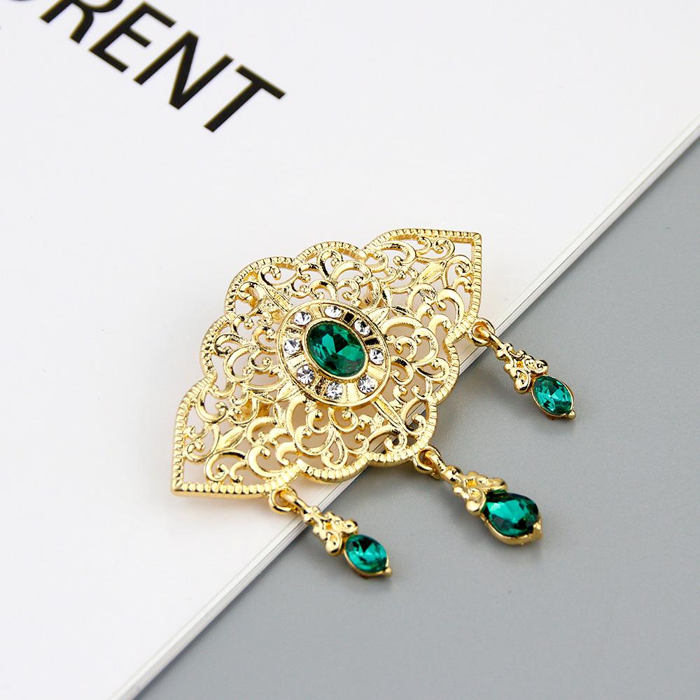 Chic Gold Color Crystal Brooch For Women Brooch Pins Flower Arabesque Bridal Wedding Jewelry