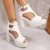 Women's Shoes 2025 New Peep Toe Women's Sandals Fashion Cover Heel Zip Office and Career Summer Plus Size Heeled Sandals Zapatos