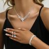Ladies' Zircon Set with Geometric Square Minimalist Rhinestone Necklace, Earrings, Bracelets, Wedding Accessories