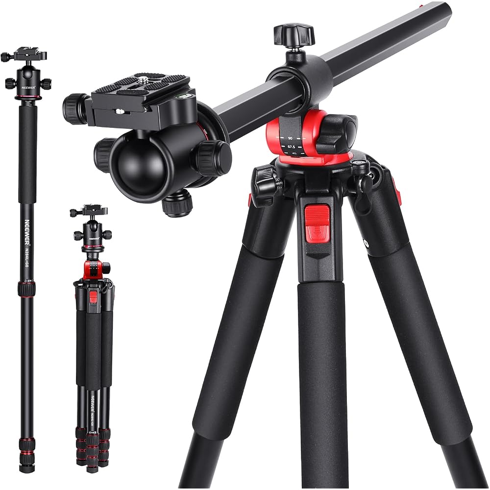 NEEWER 200cm Camera Tripod Monopod with Center Column, Ball Head, Arca-type QR Plate, and Case. Horizontal Tripod with Overhead Camera Mount for Overh