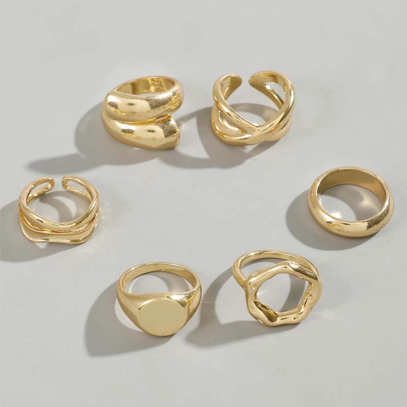 Gold Color Smooth Geometric Open Rings Set For Women Exaggerated Metal Irregular Thick Chunky Ring Jewelry Gift