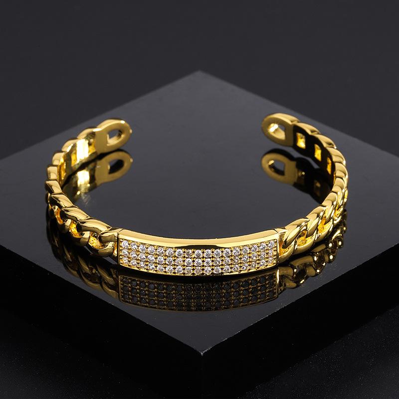 Jewelry European and American micro-inlaid zircon full diamond bracelet open gold-plated hollow chain bracelet bracelet female