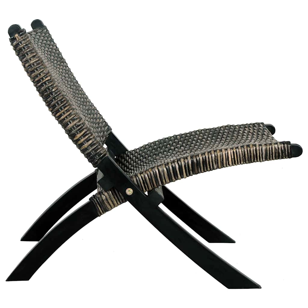 Relax Chair in Black Natural Kubu Rattan and Solid Mahogany Wood