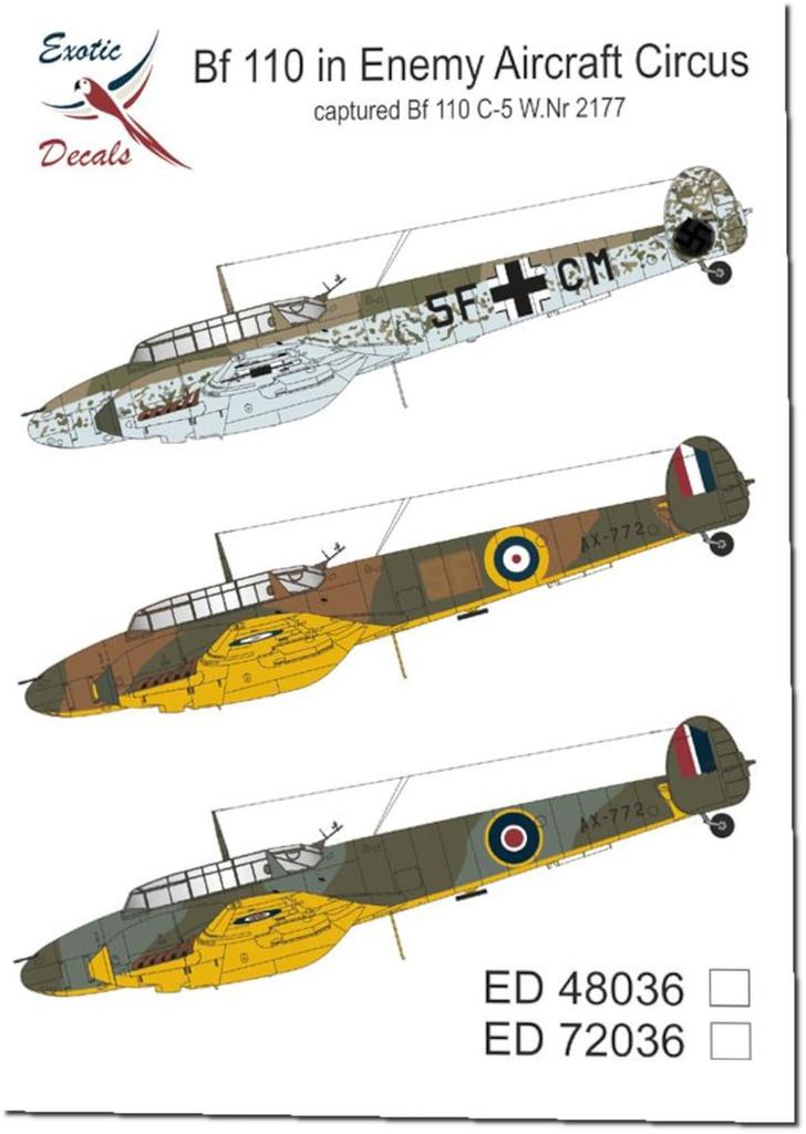 Toro Модель Эскадрилья вражеских самолетов Bf 110 Захваченный Bf 110 2177 Пластиковая модель Декаль TRMED48036 1/48 C-5 W.Nr. (Самолет)