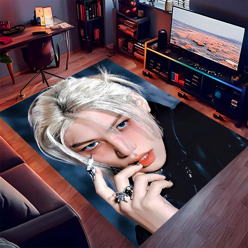 1pc Kpop Print Area Rug - Soft, Washable Non-Slip Indoor Mat for Office Chairs, Living Room, Home Office Decorative Rug