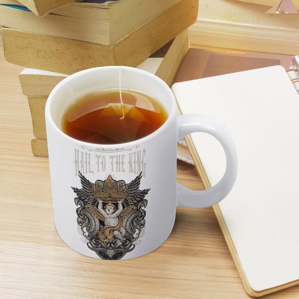 11oz White Ceramic Coffee Cup with Smooth Handle and Printed Design on Both Sides, Perfect for Kitchen and Work Drink Routine