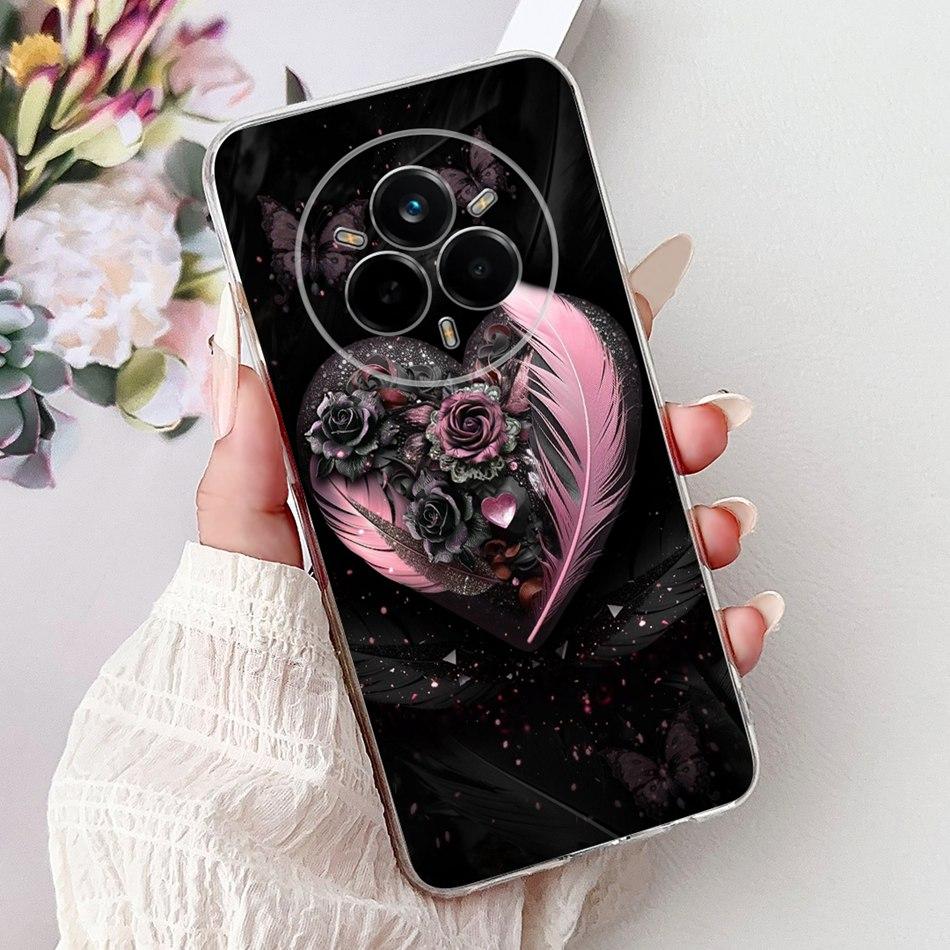 Для Realme 14 Pro 14Pro+ Элегантный чехол для телефона с цветочным принтом и кошкой Для Realme 14 Pro Plus 14Pro 5G Мягкие силиконовые ТПУ чехлы