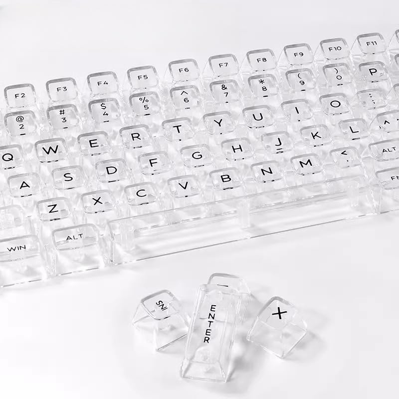 132 Keys Transparent Keycaps Backlit PC Material Keycaps Universal Cherry MX Switch Mechanical Keyboard 61/64/87/104/108 (White)