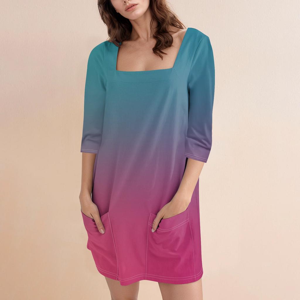 Женское модное повседневное короткое платье с квадратным вырезом и рукавом 3/4