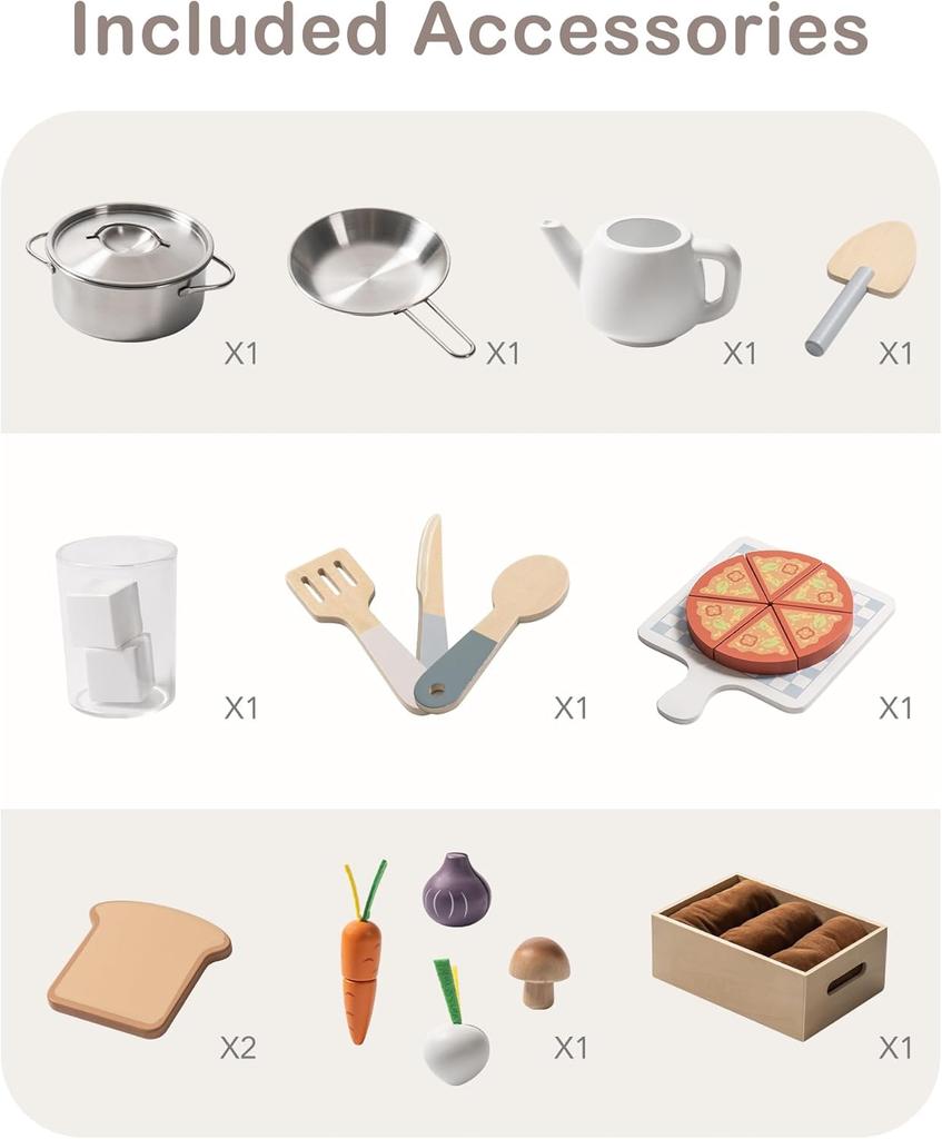 Robotime Play Kitchen Деревянная детская игровая кухня Игровой набор с игрушечной едой для нарезки Наборы для садоводства для малышей для мальчиков и девочек от 3 лет