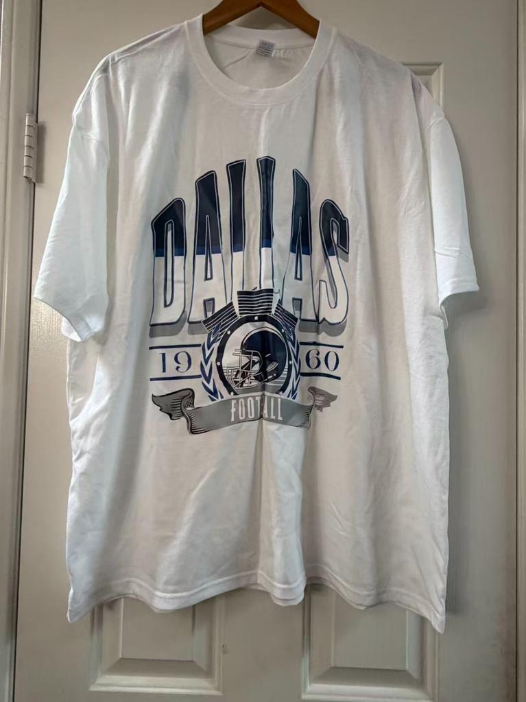 Dallas Football T-Shirt Men’s 2XL White Graphic Tee 100% Cotton NFL Style