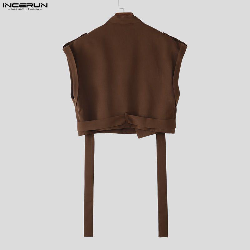 INCERUN Two Pieces Sets Men Zip-up Sleeveless Cropped Waistcoat and Long Cargo Pants Outfits