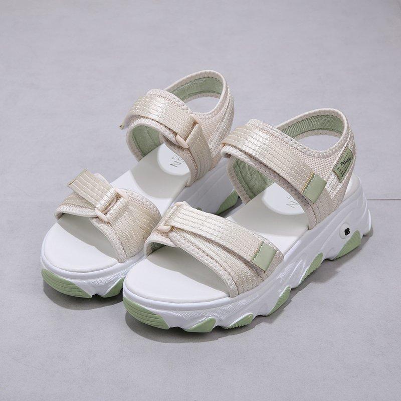 Женские сандалии, новые летние модные пляжные туфли одной линии на плоской подошве с липучками, спортивные сандалии на толстой подошве
