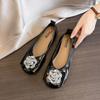 Fashion Flat Black Shoes For Women Slip-on Square Toe Low Heels Shallow Mouth Female Footwear Crystal Autumn Slip On New Dress Rhineston