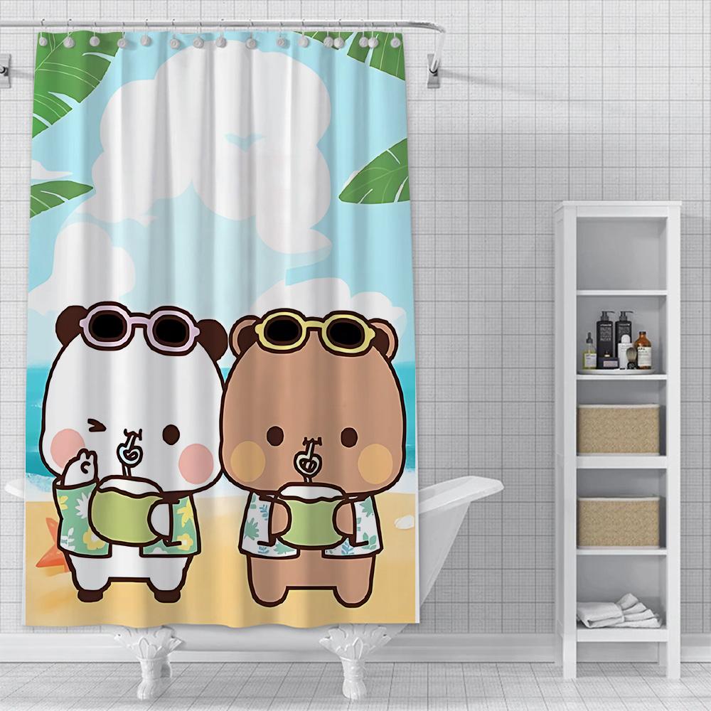 Shower Curtain Waterproof Polyester Fabric Paint Colorful Cartoon Q-Quarto B-Bubu Bath Curtains Home Bathroom Decor With Hook