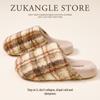 Thickened Autumn/Winter Plaid Stripe Cotton Slippers - Comfortable Unisex Homewear