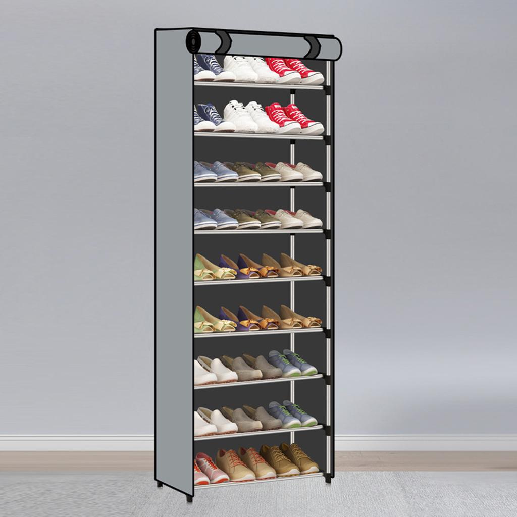 Высокая обувница 10 ярусов большой вместимости защита от пыли металлическая конструкция шкаф для хранения обуви с крышкой для прихожей