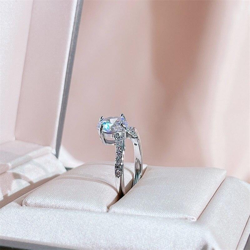 BELLA BOX Классическое женское кольцо с круглым цирконом, регулирующее женское серебряное ювелирное изделие, подарок