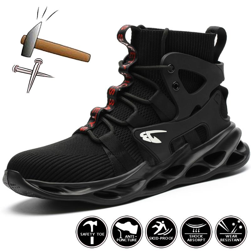 Men Work Boots Indestructible Work Shoes Women Men Safety Boots Lightweight Puncture-Proof Work Sneakers Steel Toe Safety Shoes Footwear Male
