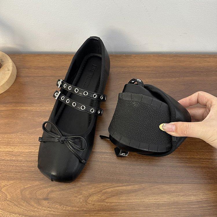 2025 Горячая Распродажа Женские Туфли Мэри Джейн с Квадратным Носком и Бантом-бабочкой Женские Туфли-лодочки на Мягкой Подошве Повседневный Уличный Стиль Балетки