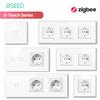 BSEED 1/2/3/4-клавишный сенсорный выключатель Zigbee, стекло с розетками EU, умный настенный выключатель света, сенсорный экран, подсветка, серия E