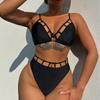 Women's Swimsuit Black Hollow Sexy High Waist Bikini Beachwear Bathing Suits