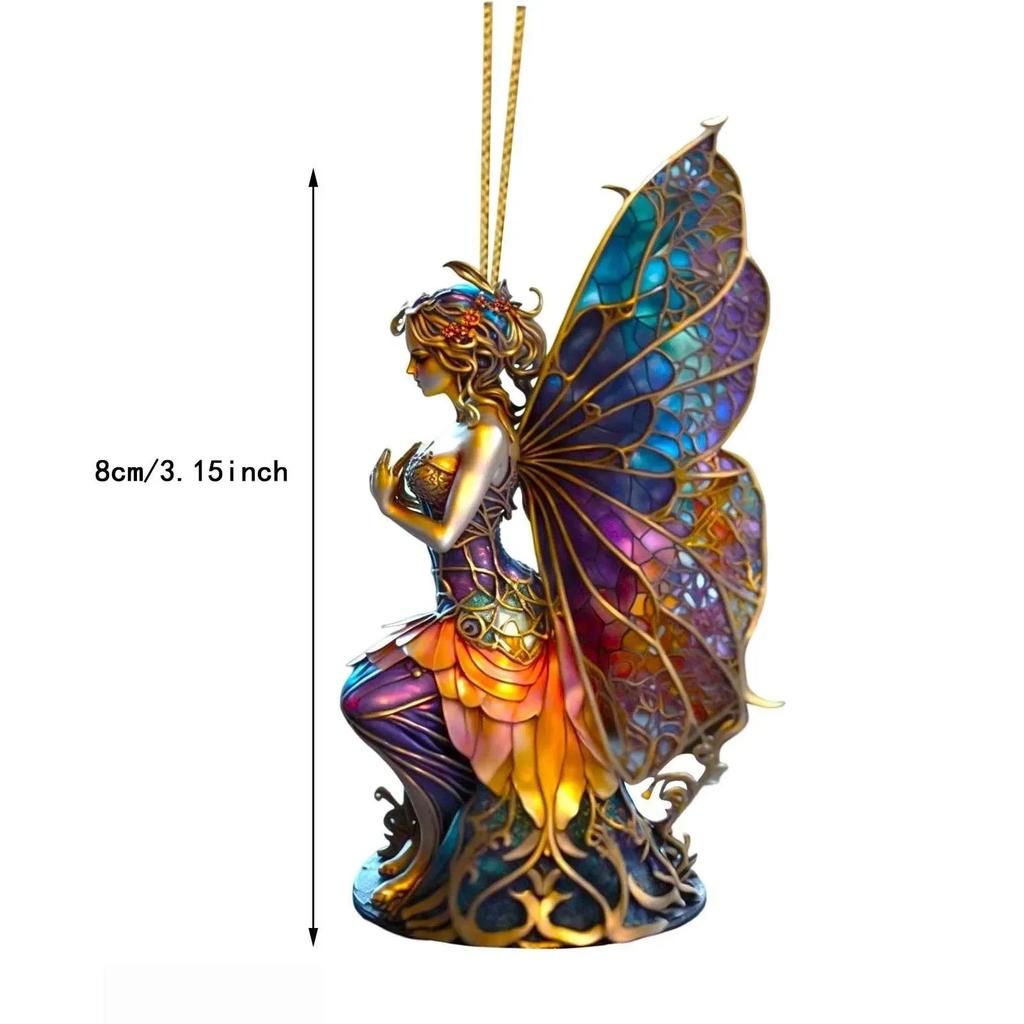Colorful Fairy Fairies Painted Style Charm Fun And Mysterious Rear View Ornament Trees Painted Glass Window Hangings