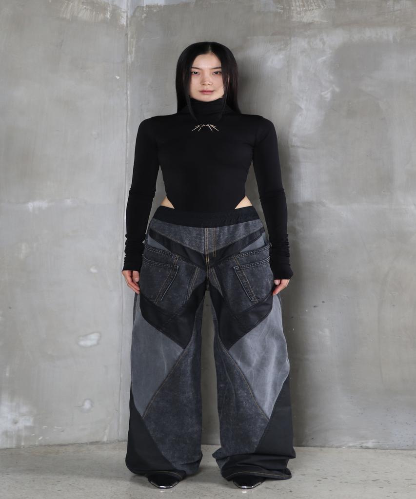 Sumilo Biker Wide Denim Upcycled Pants Unisex