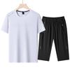 Summer Ice Silk Round Neck Short Sleeve Suit Men's Outdoor Sports Loose Quick-drying T-shirt Cropped Trousers Two-piece Suit