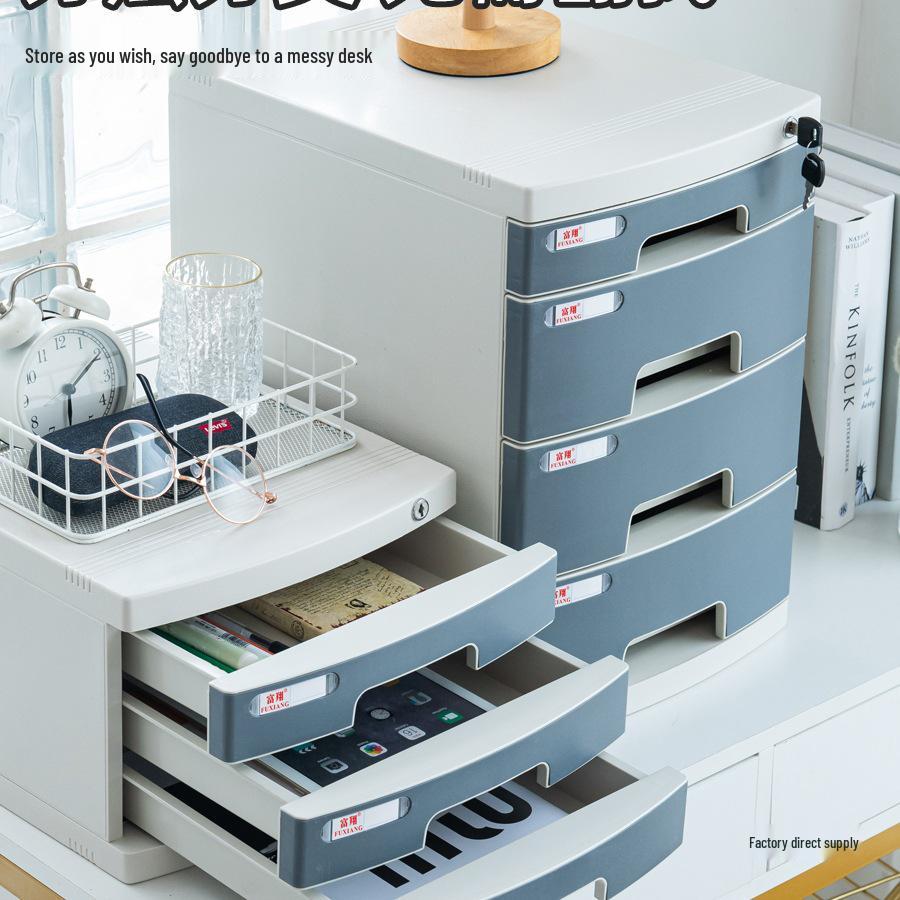 Lockable Multi-Layer A4 File Cabinet Drawer - Plastic Office Storage Box