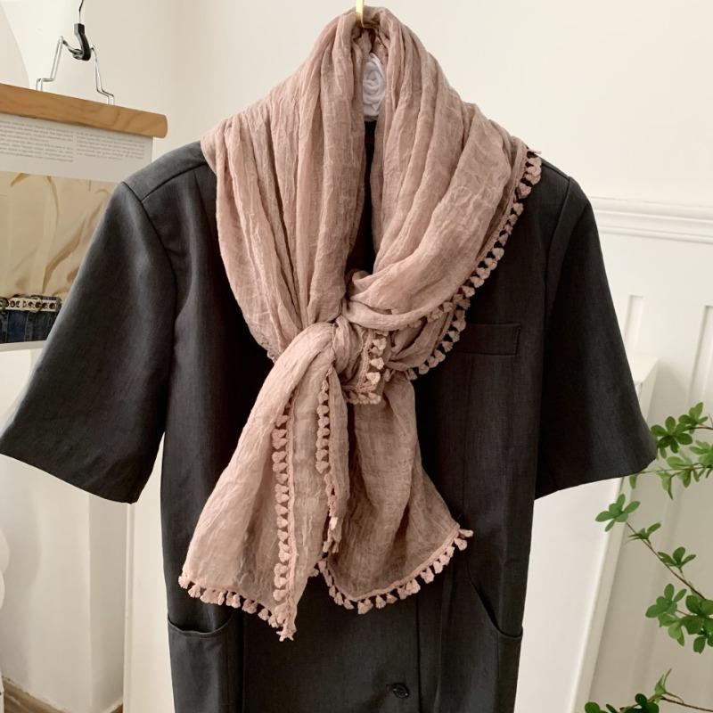 Cotton and Linen Scarf Atmosphere New Retro Linen Literary and Fresh Thin Monochrome Scarf Shawl