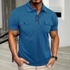 Men's Lapel T-shirt with Chest Pockets Short Sleeve Button-up Collar Tee Solid Color Casual Pullover Tee Shirt for Gym Streetwear