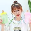 Cute Water Bottles with Straws, Creative Ice Cream Plastic Popsicle Drink Water Bottles, BPA Free Transparent Water Jug, Adjustable Shoulder Strap,