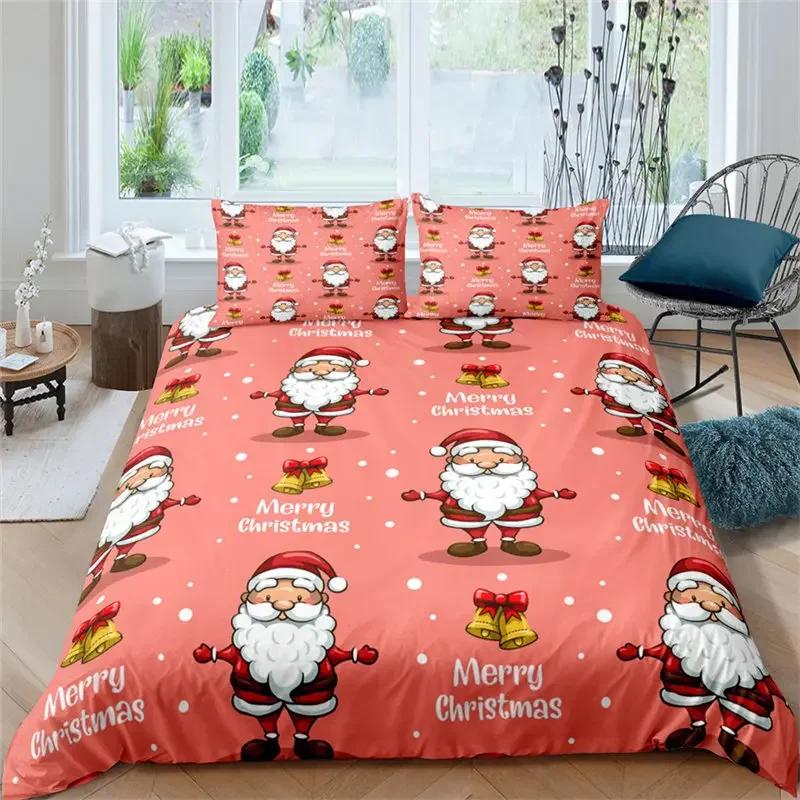 Santa Claus Pattern Bedding Set Christmas Deer Duver Cover Set for Kids Boys Girls Quilt Cover Queen Polyester Comforter Cover