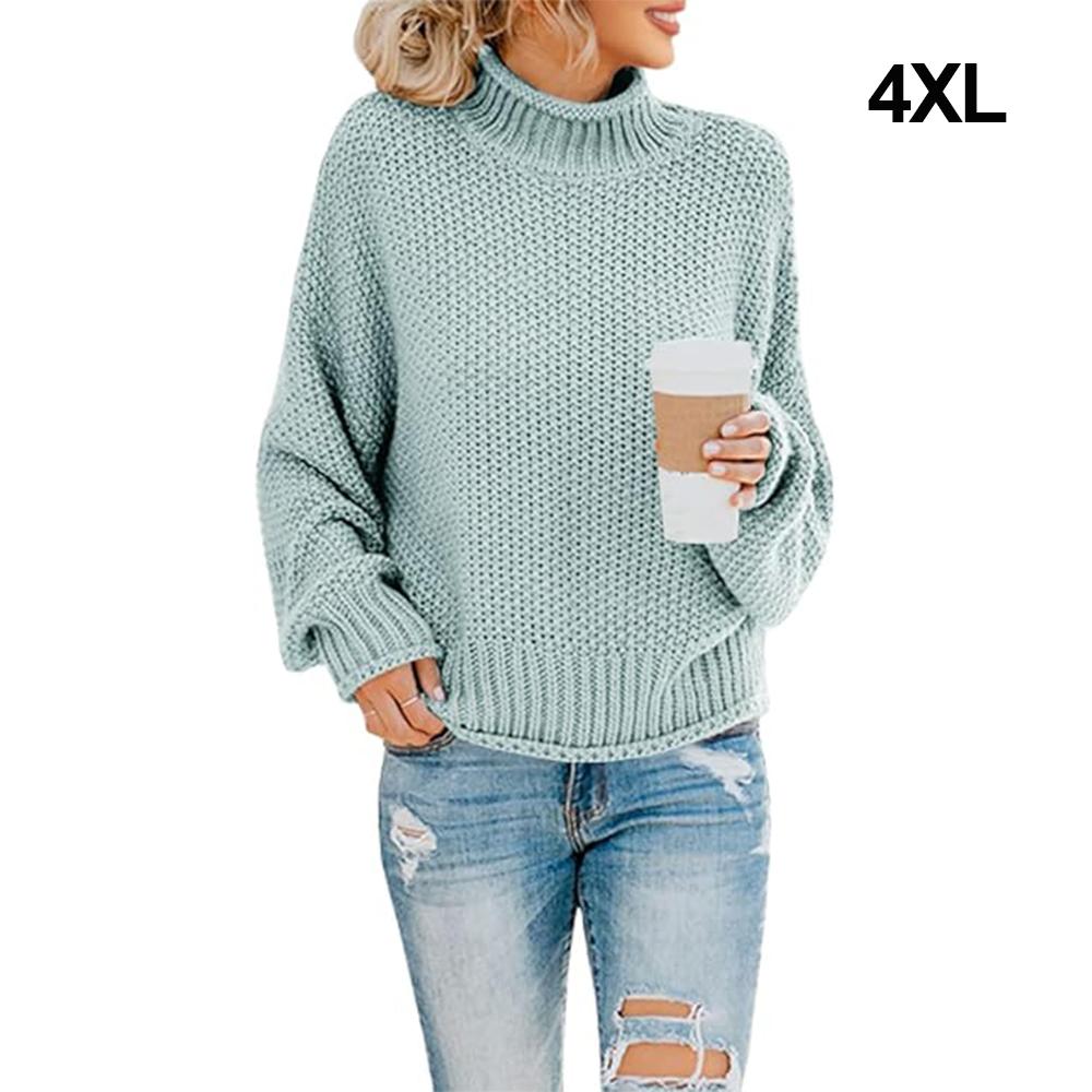 Женские водолазки большого размера, свитера с крыльями летучей мыши, пуловер с длинными рукавами, свободный джемпер массивной вязки