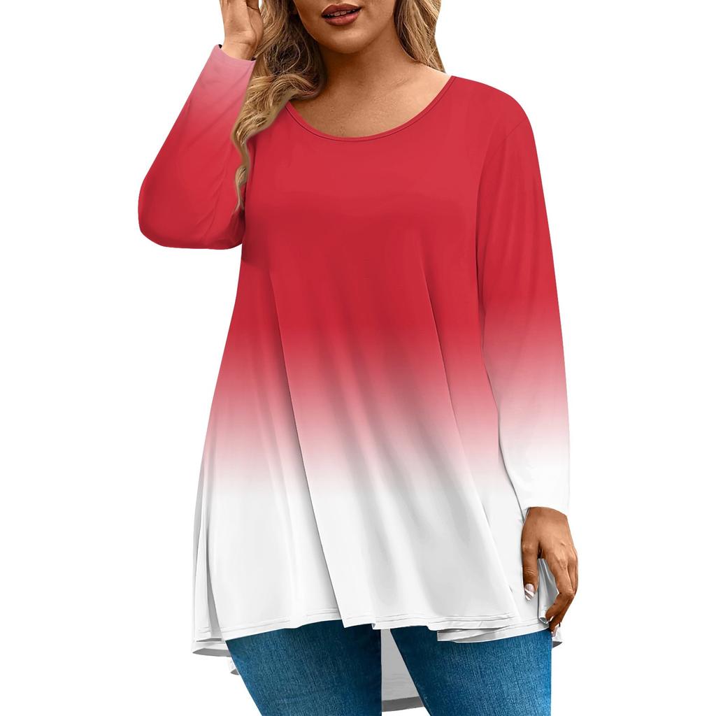 Women's Fashion Large Size Round Neck Long Sleeve Casual Print Loose Pullover Top
