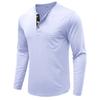 Мужская однотонная осенне-зимняя футболка с круглым вырезом с длинными рукавами, рубашка на пуговицах, топ