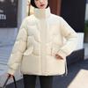 Женское однотонное теплое хлопковое пальто с воротником-стойкой и длинными рукавами и карманами, хлопковая куртка