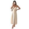 Women Satin Spaghetti Strap High Waist Solid Color Elegant Long A Line Dress