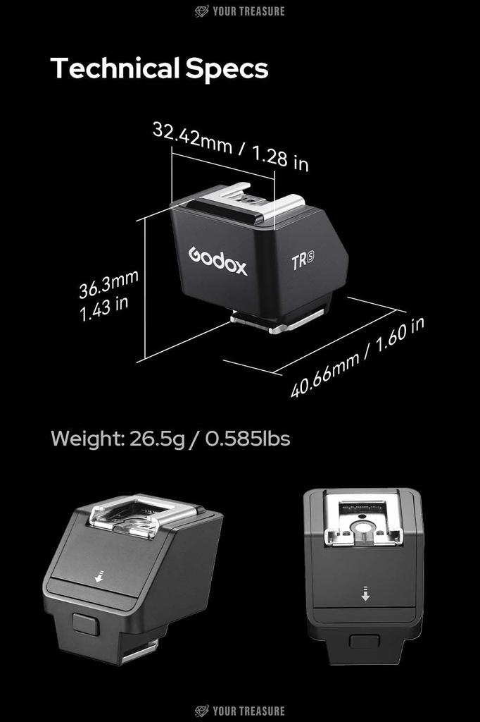 Godox SONY TR Hot Shoe Riser Adapter for TTL HSS Degree Angle Adjustment TR-S Sony, Compatible, 0-90