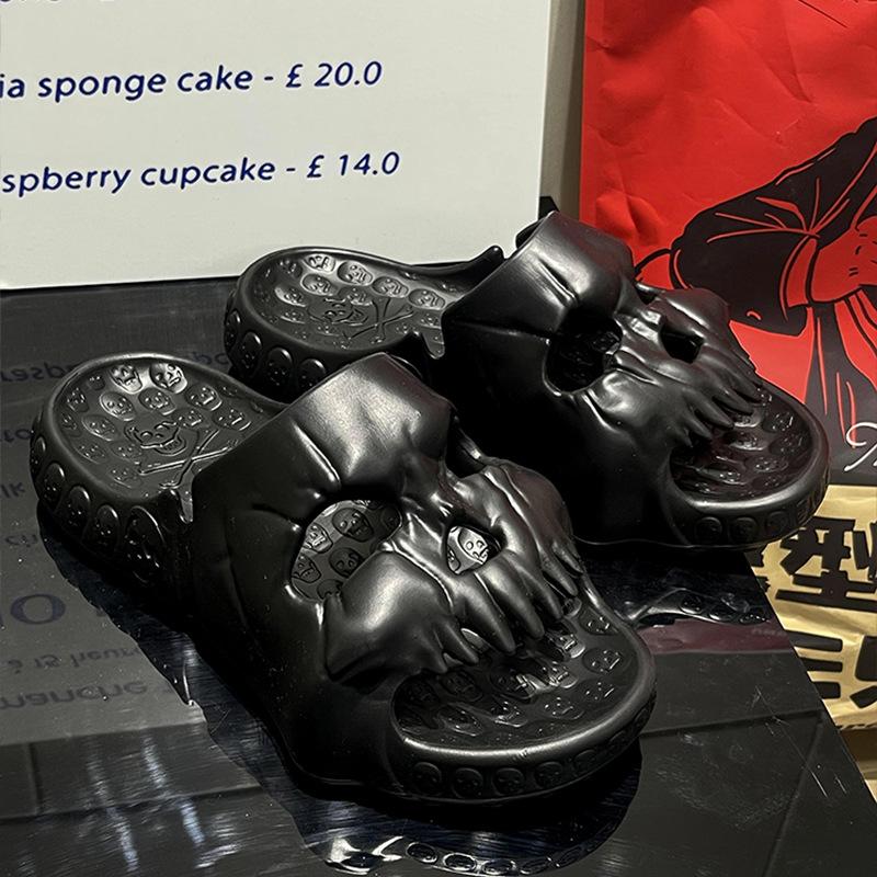 Новые стильные мужские тапочки с черепом 2024 года, летние развлечения на открытом воздухе, толстые пляжные нескользящие износостойкие сандалии, повседневная женская обувь