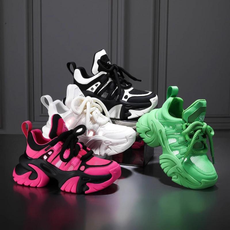 Кроссовки на толстой платформе, толстая подошва, дышащая женская повседневная обувь, на шнуровке, женская мода, весенняя обувь для прогулок на открытом воздухе 2024 г.