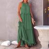 Women Summer Dress Neck Sleeveless Pleated Off Loose Solid Color Ruffle Halter Shoulder Patchwork Vacation Beach Maxi
