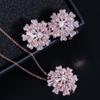 WWJ Snowflake Cubic Zirconia Large Stud Earrings Rose Golden Color Necklace  Sets
