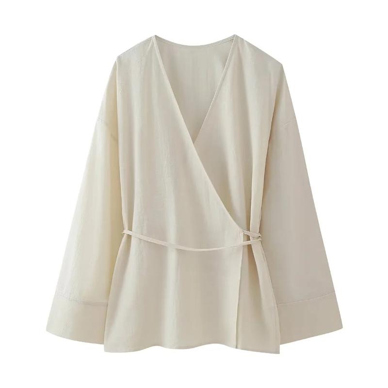 Kimono Woman Summer Long Sleeve Blouses for Women Vintage Top with Ties Loose Elegant and Youth Women's Blouses