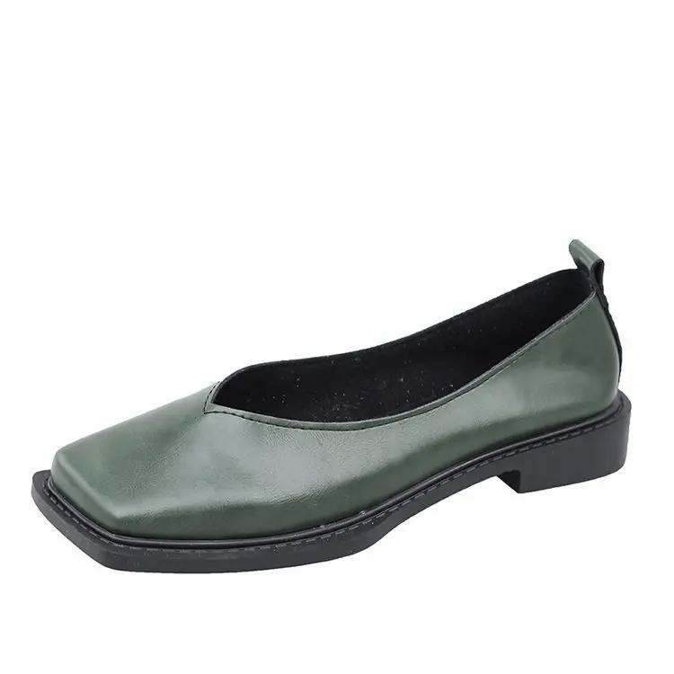 Fashion 2025Flat Shoes Women Square Toe Single Shoes Simple Temperament Leather Shoes Spring Round Toe Heels