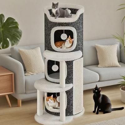 Игровой комплекс для кошек Когтеточка-бочка с 3 кошачьими пещерами Сизалевая когтеточка Многоярусный игровой комплекс для кошек для семьи с несколькими кошками
