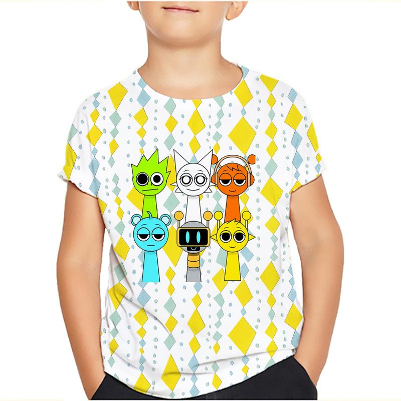 Sprunki Incredibox Детская футболка для девочек Игровые летние топы для малышей Футболки для малышей Детская одежда Футболки с героями мультфильмов Повседневная одежда с коротким рукавом