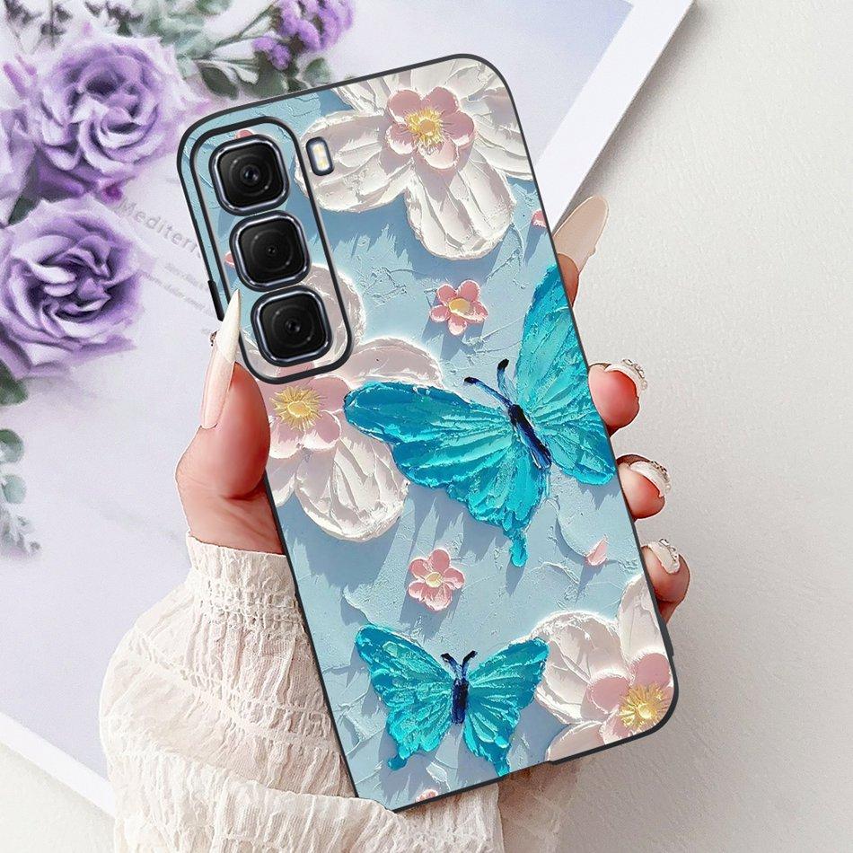 For Infinix Hot 50 4G Phone Case Hot 50 Pro+ 4G Hot50 Pro Elegant Floral Cat Pattern Black Silicone Soft TPU Cases