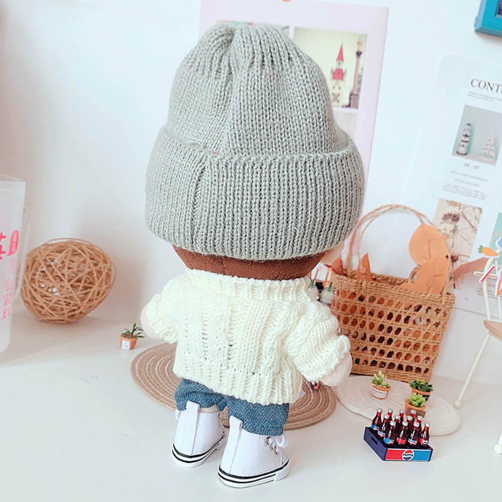 Niannyyhouse Doll Clothes 20cm Dress Up Hat + Sweater + Shorts 3-Piece Set Twisted Sweater for Stuffed Animals Cotton Doll Clothes Doll Baby Clothes